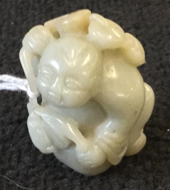 19C Chinese celadon jade figure of Liu Hai, 4.7cm
